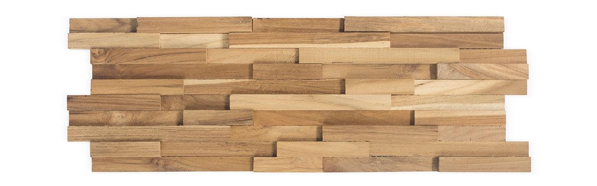 Recycled teak wall panel samples with natural wood texture