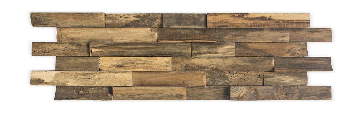 Made-to-order teak wall panels with reclaimed wood texture