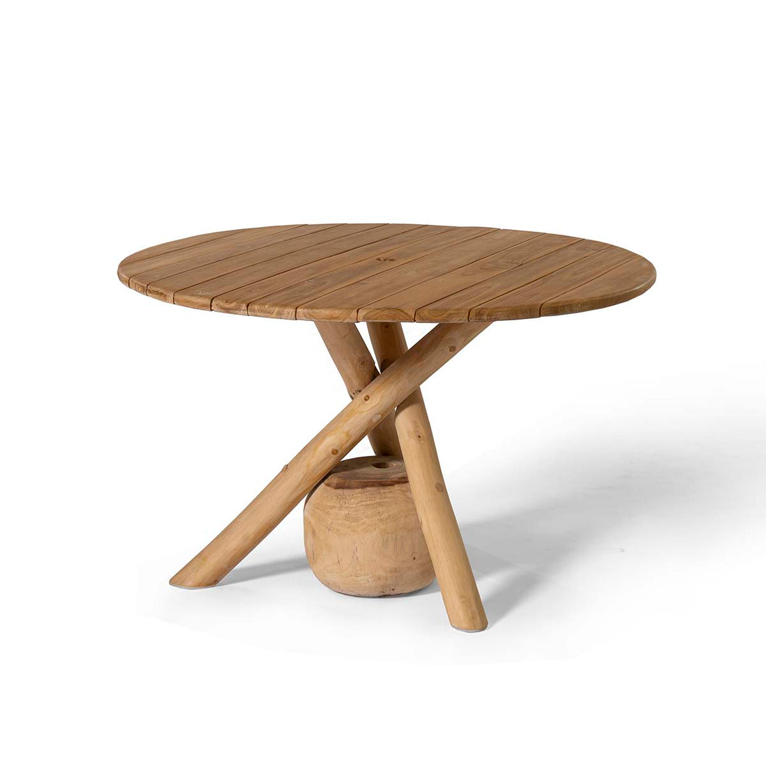 teak dining table, oval wood table, modern teak furniture, sculptural base table, contemporary dining design.
