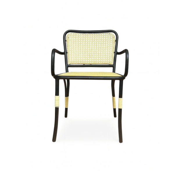 European-style bistro chair with woven rattan-style seat and back