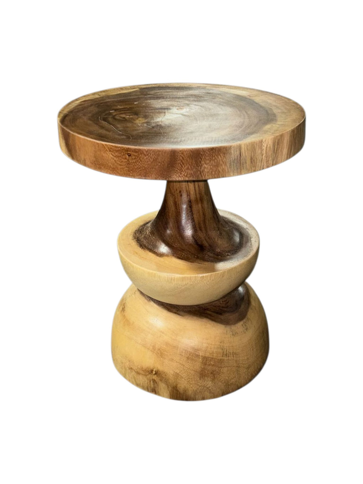 Suar wood side table with sculptural curved base