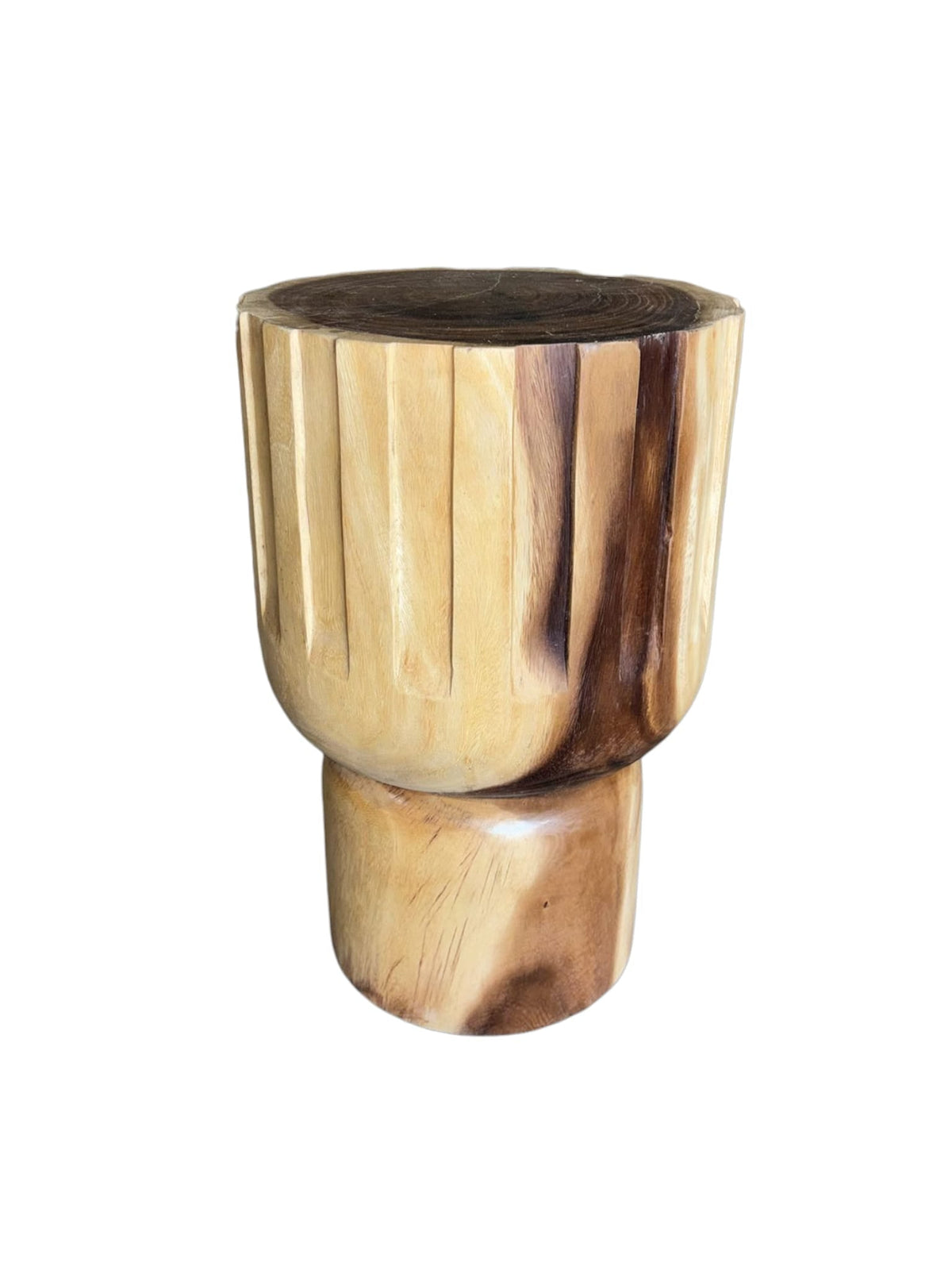 Ribbed Suar Pedestal hand-carved Suar wood pedestal by Cabana Miami