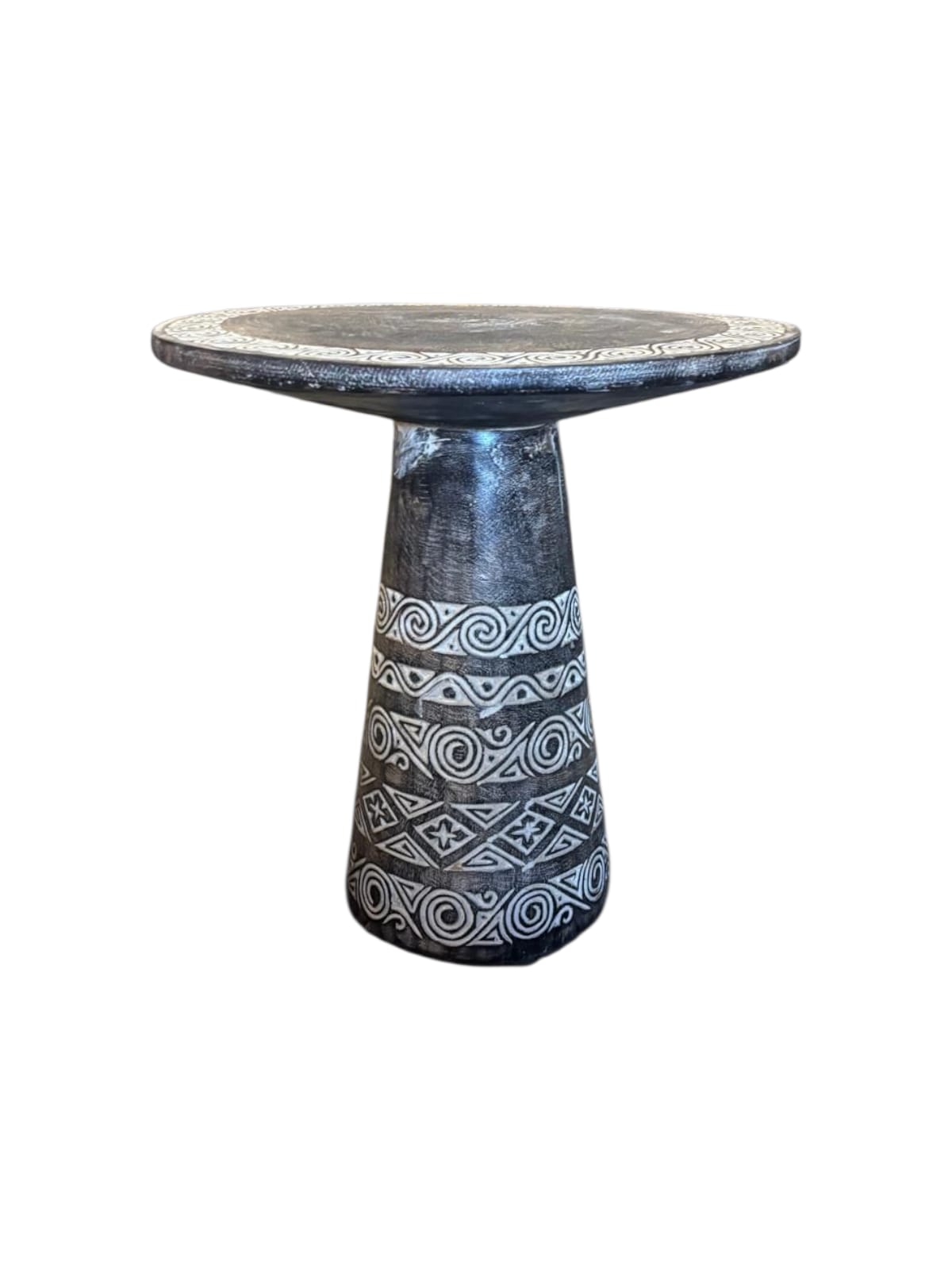 Meja Payung Table handcrafted round wood accent table by Cabana Miami