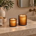 Amber Kim Cylinder Candles in a refined Miami bathroom