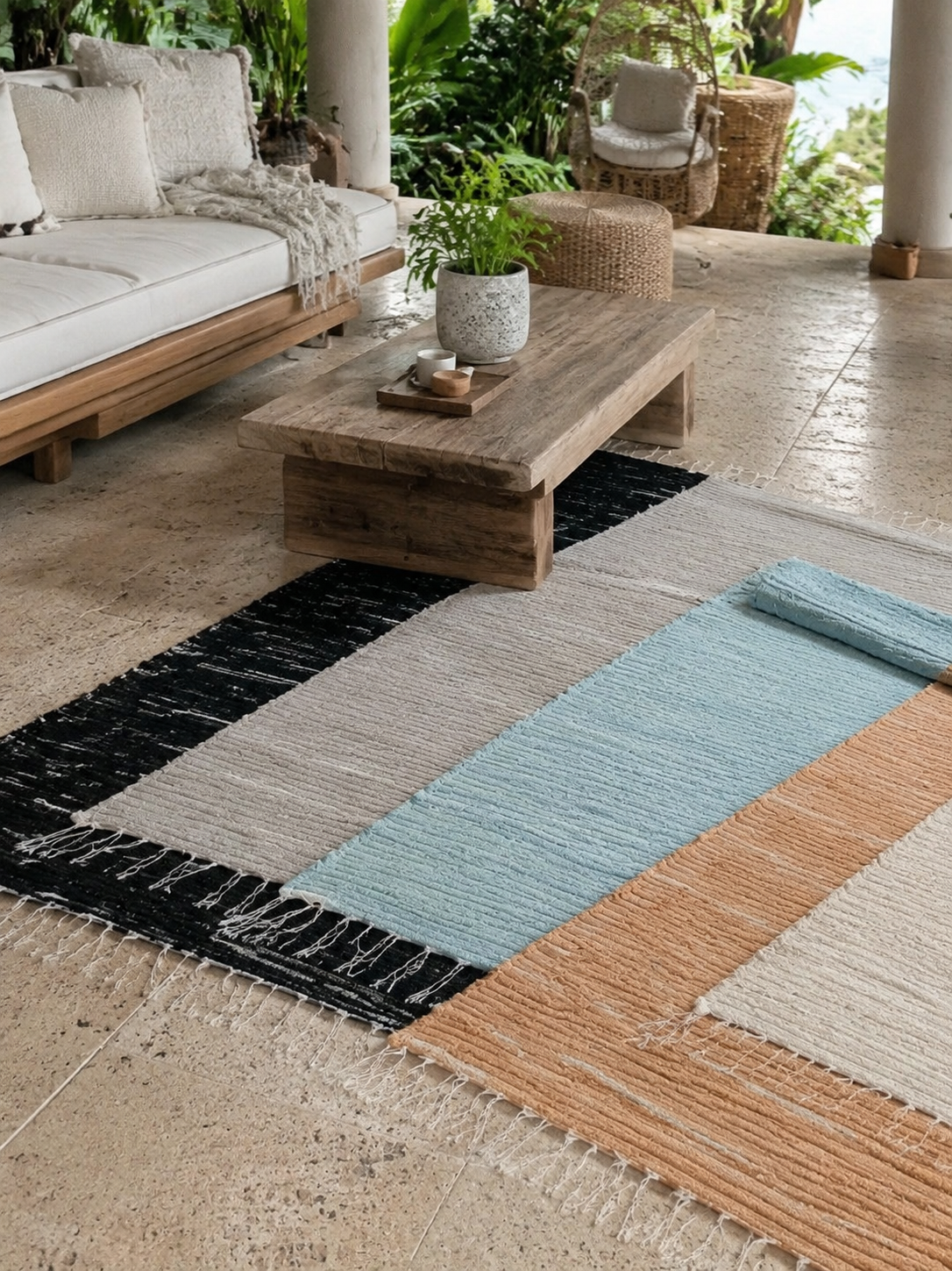 Artisan Woven Rugs Collection in a shaded Miami home
