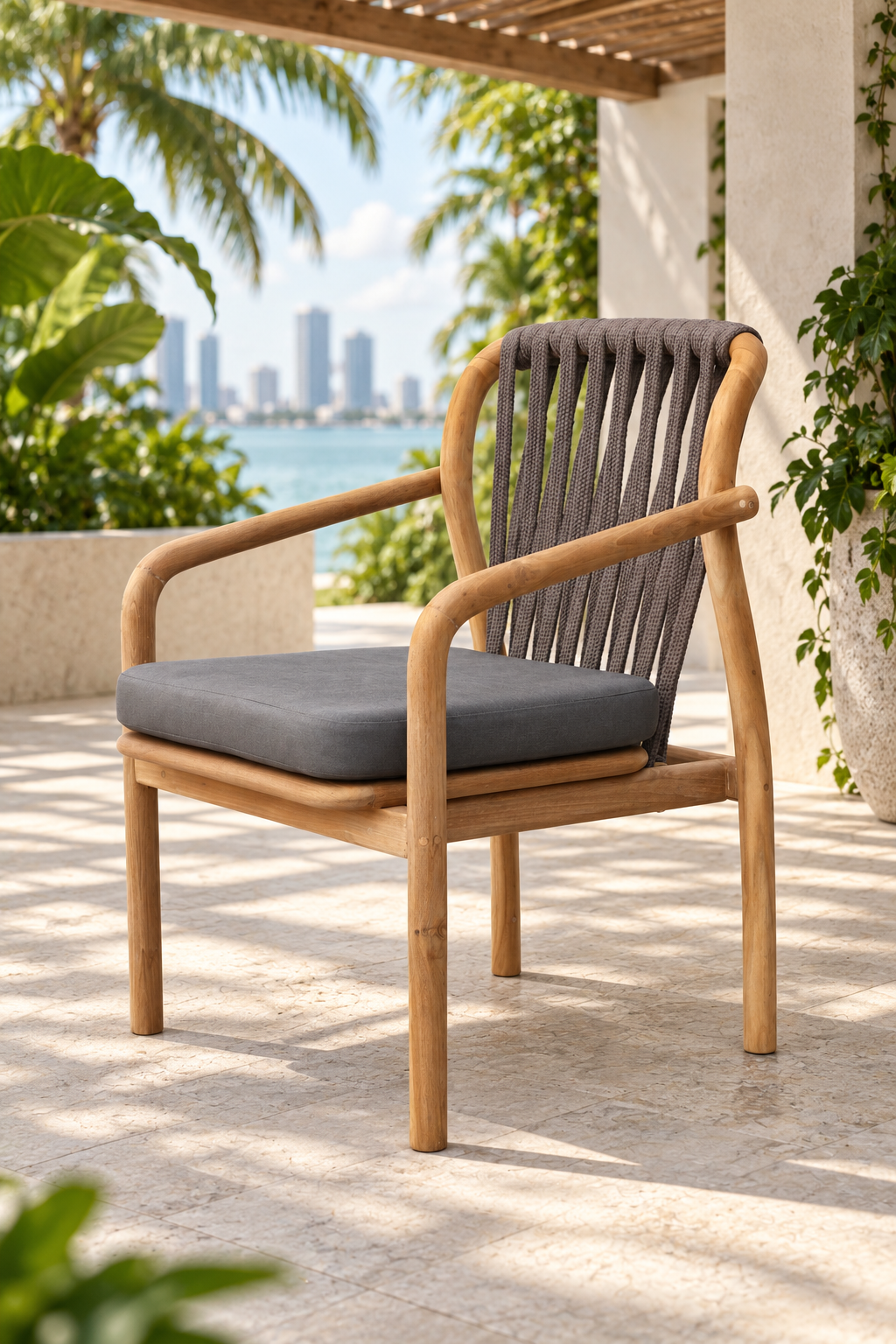Bajo Dining Chair in a shaded Miami terrace