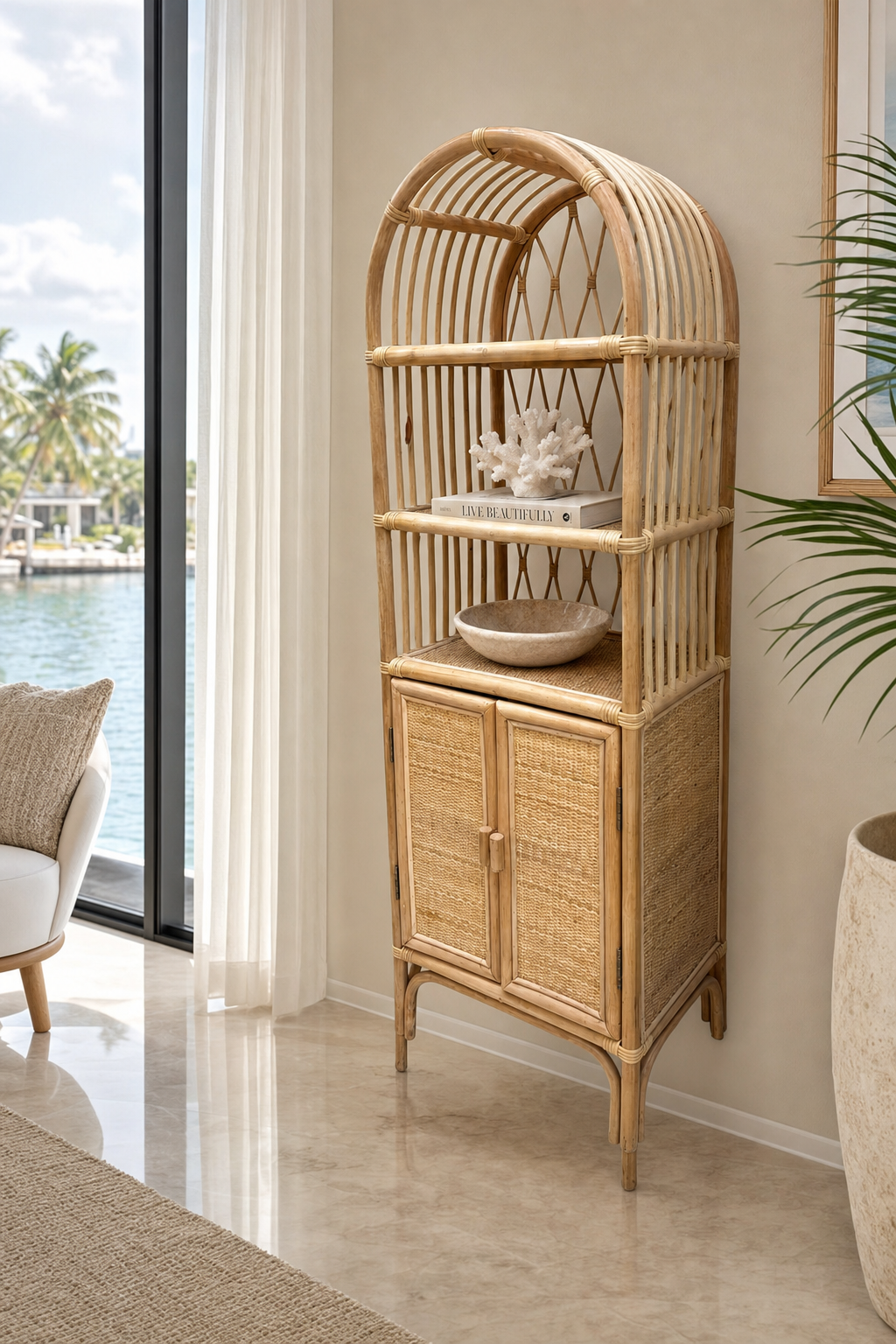 Bali Arch Display Cabinet styled in an interior