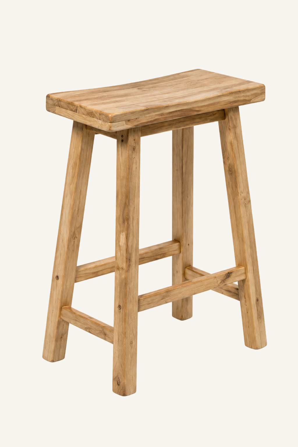 Recycled teak bar stool included in the Outdoor Bar Table Set, three-quarter view