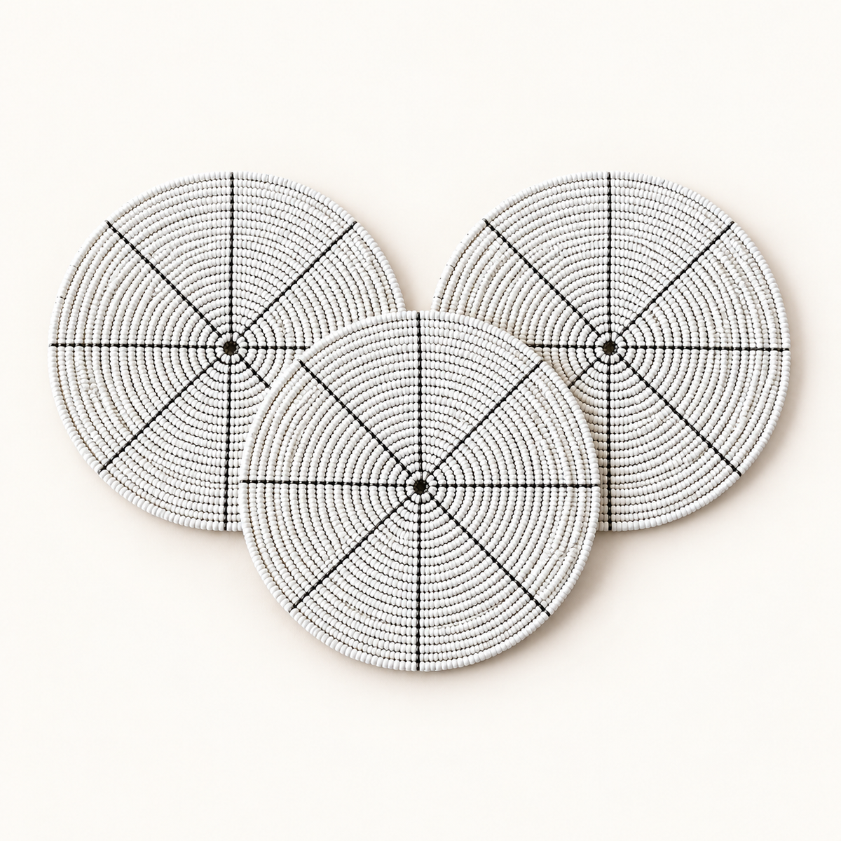 White hand-beaded coaster, top catalog view