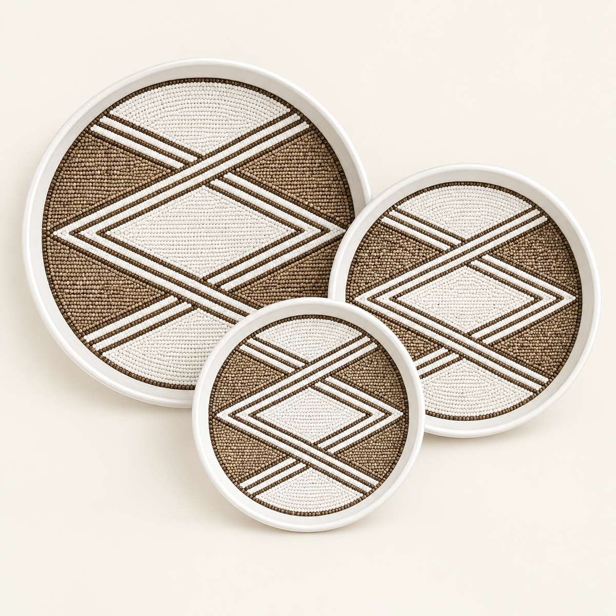 Diamond Geometric beaded wall plate set of three – clean catalog view
