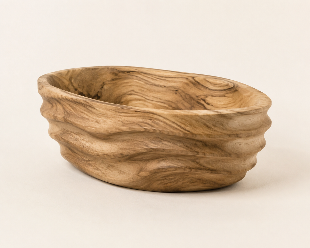 Binaya Bowl angle 2, carved Suar wood bowl