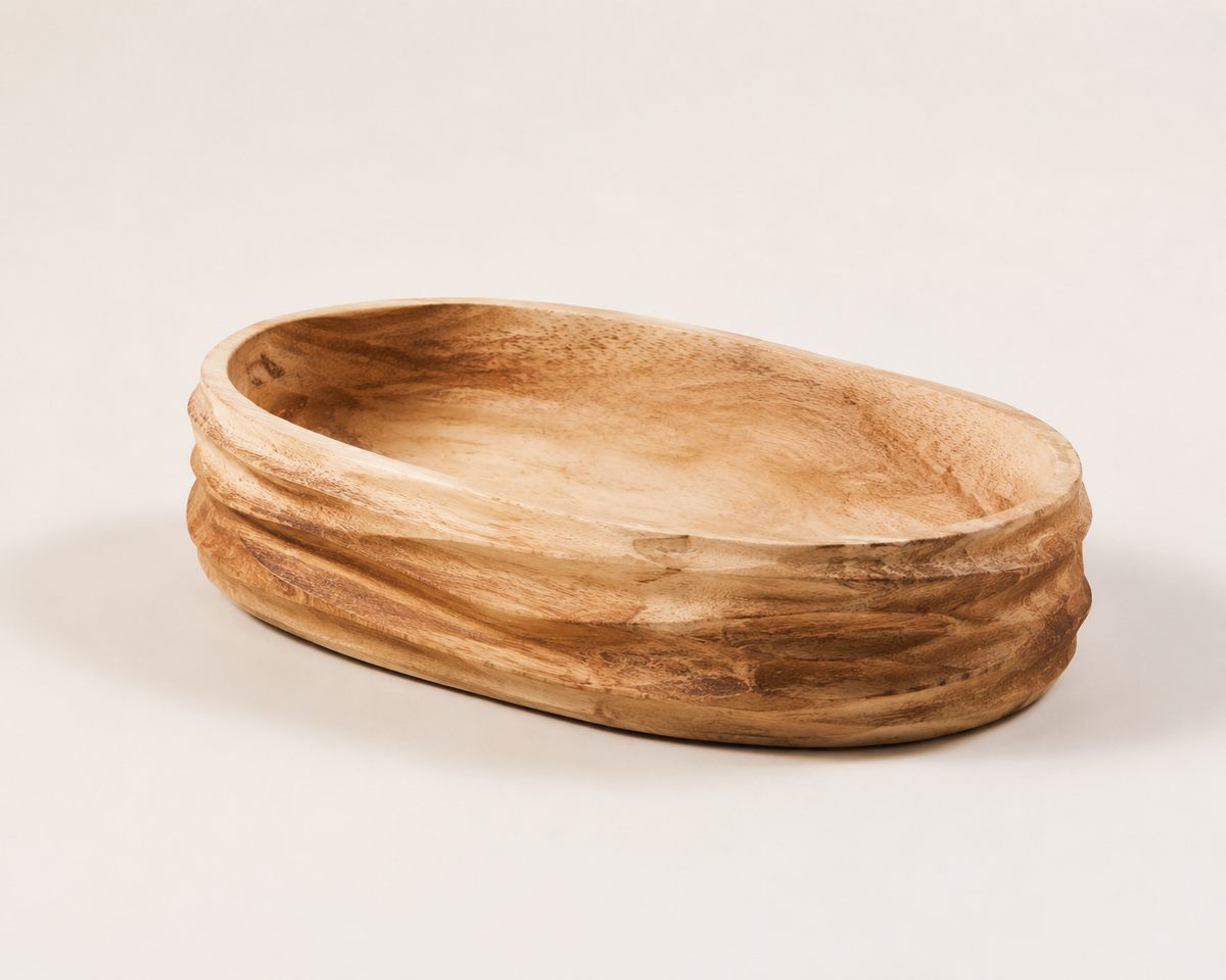 Binaya Bowl angle 3, carved Suar wood bowl