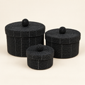 Black handwoven beaded basket set, front catalog view