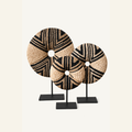 Black Geometric shell donut sculptures in S, M and L on included black metal stands