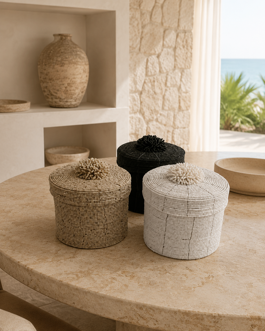 Black Handwoven Basket Set (3 Pieces) in a luxury Miami interior