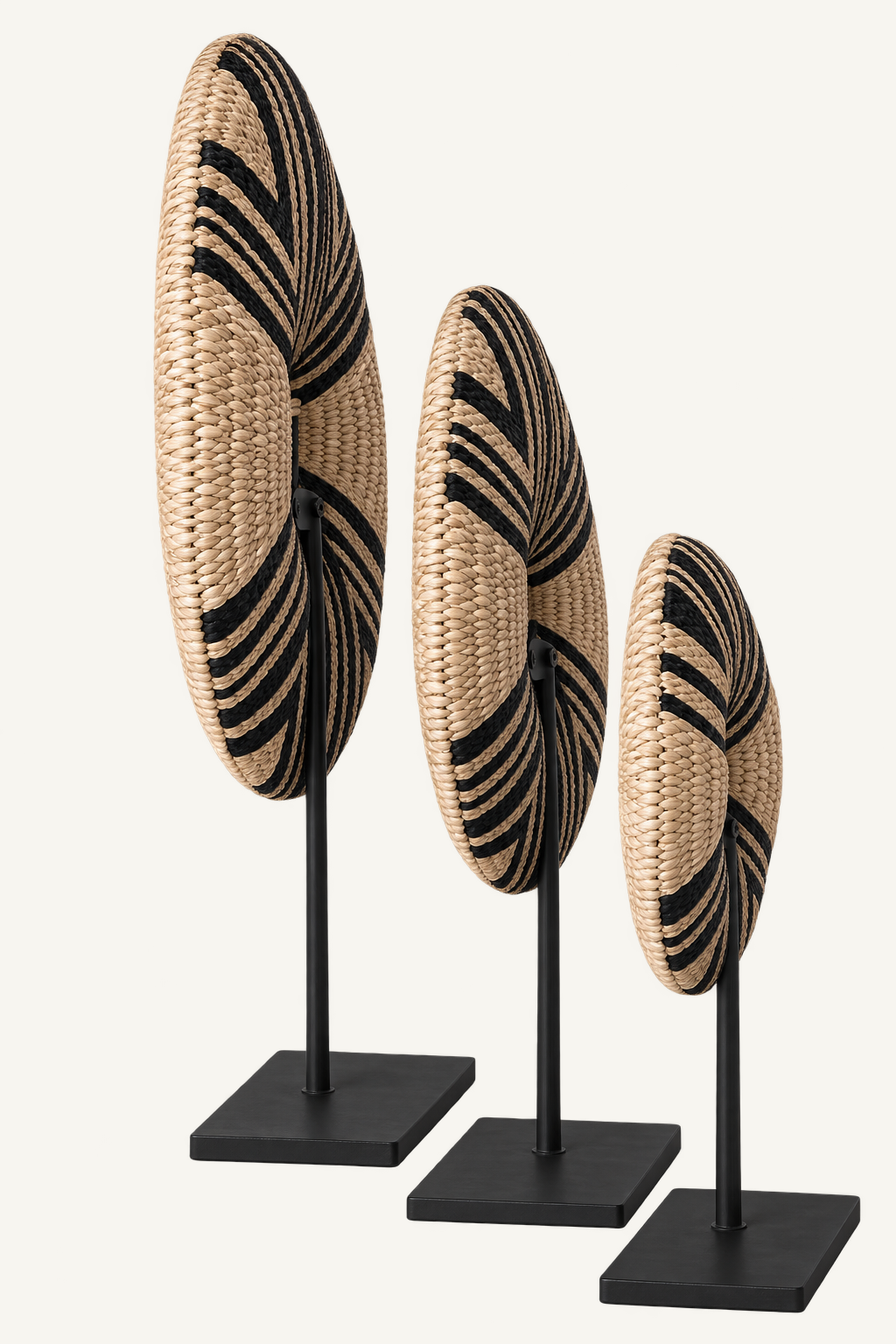 Black Geometric shell donut sculpture, side view