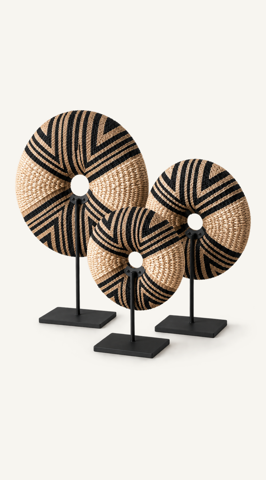 Black Geometric shell donut sculpture, three-quarter view