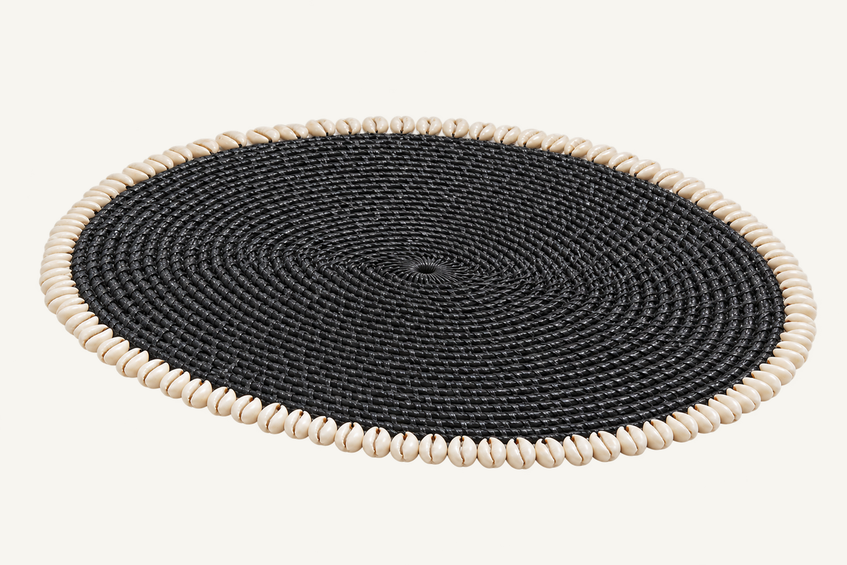 Black rattan placemat, top view
