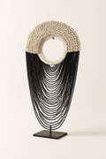 Black Shell Fringe decorative necklace — Black Shell Fringe decorative shell necklace — Black Shell Fringe Necklace on Metal Stand - three-quarter - Cabana Miami