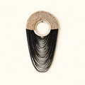 Black Shell Fringe decorative necklace, full product centered on warm cream background