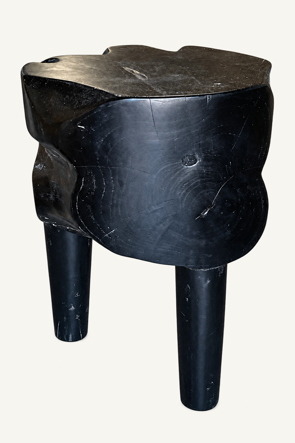 Black Teak Sculptural Stool, front view