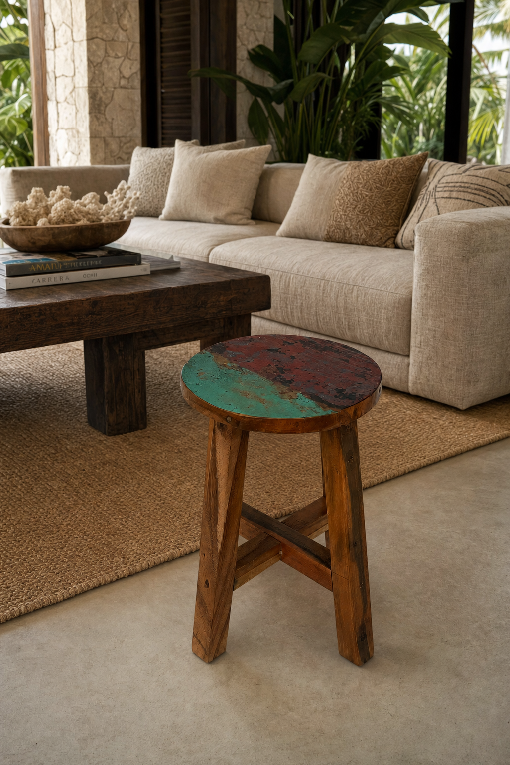 Buoy Round Stool styled in an interior