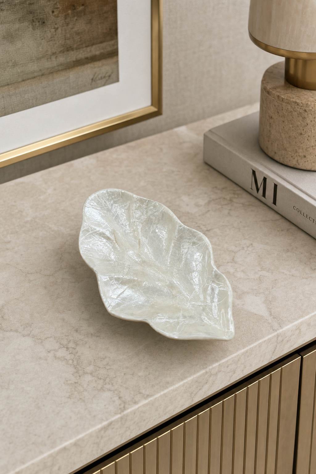 Carved Shell Leaf Decorative Bowl styled in an interior