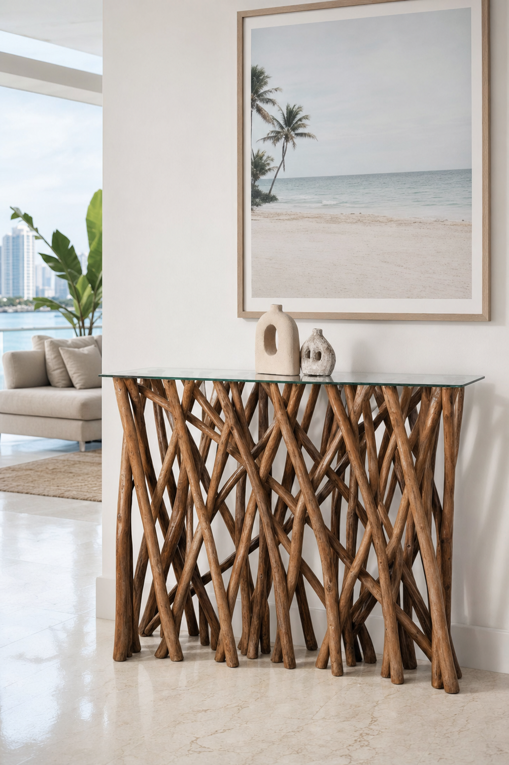 Coastal Roots Console styled in an interior