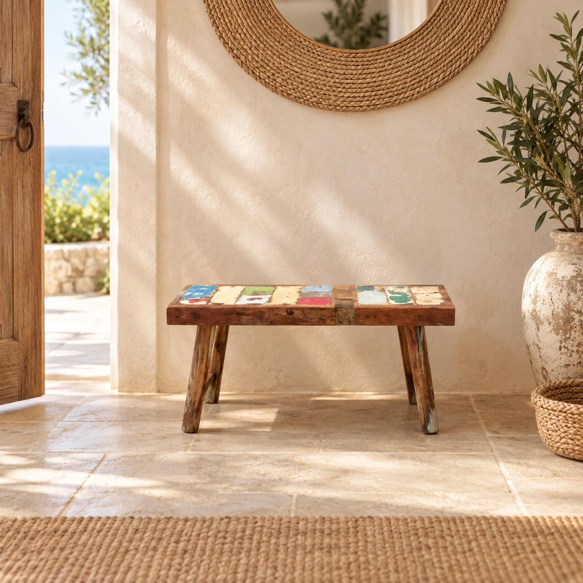 Collage Bench in a coastal entryway