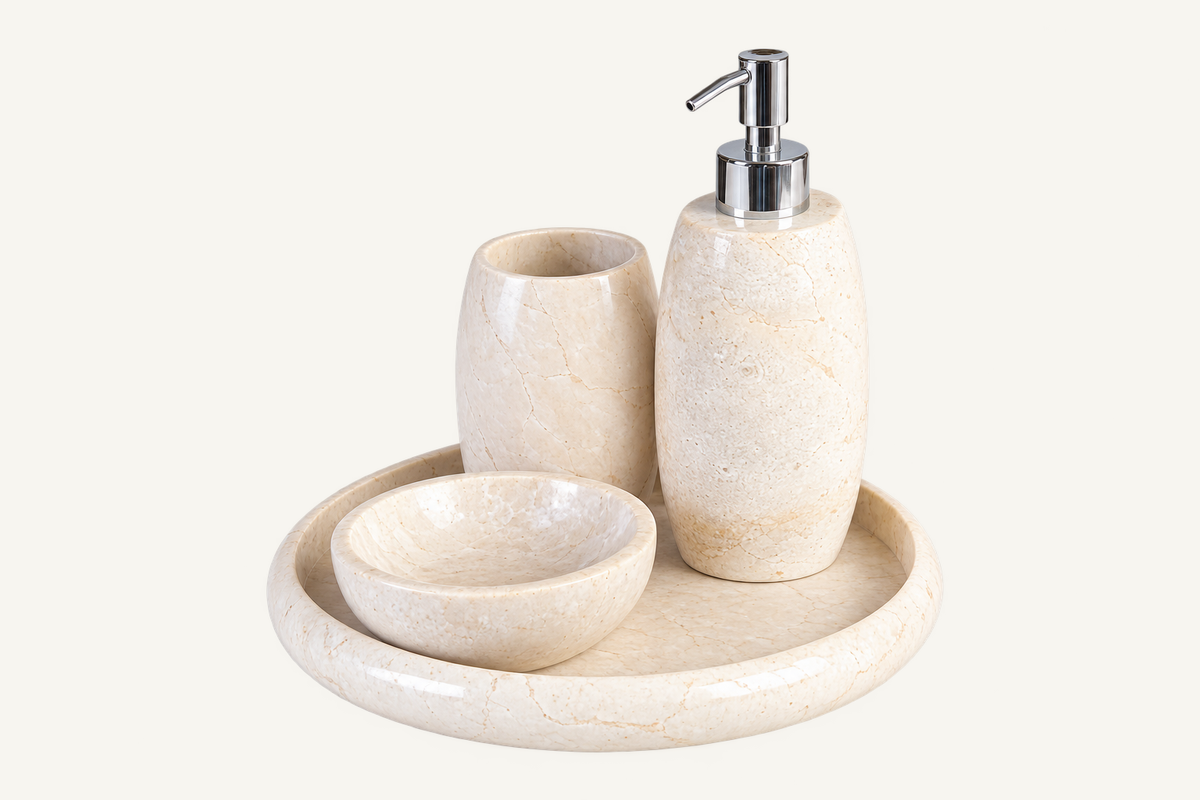 Cream Marble Haven Bathroom Accessories Set, alternate view