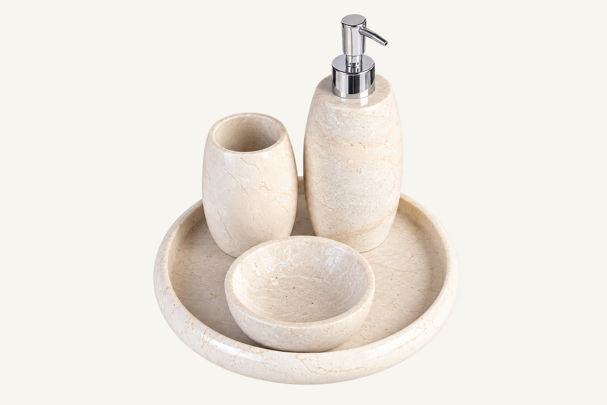 Cream Marble Haven Bathroom Accessories Set, view 3