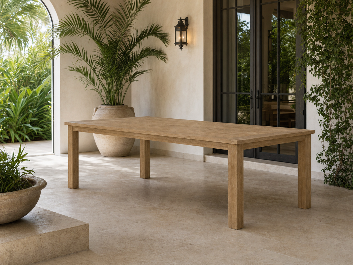 Dingkilik Outdoor Dining Table on a shaded Miami terrace