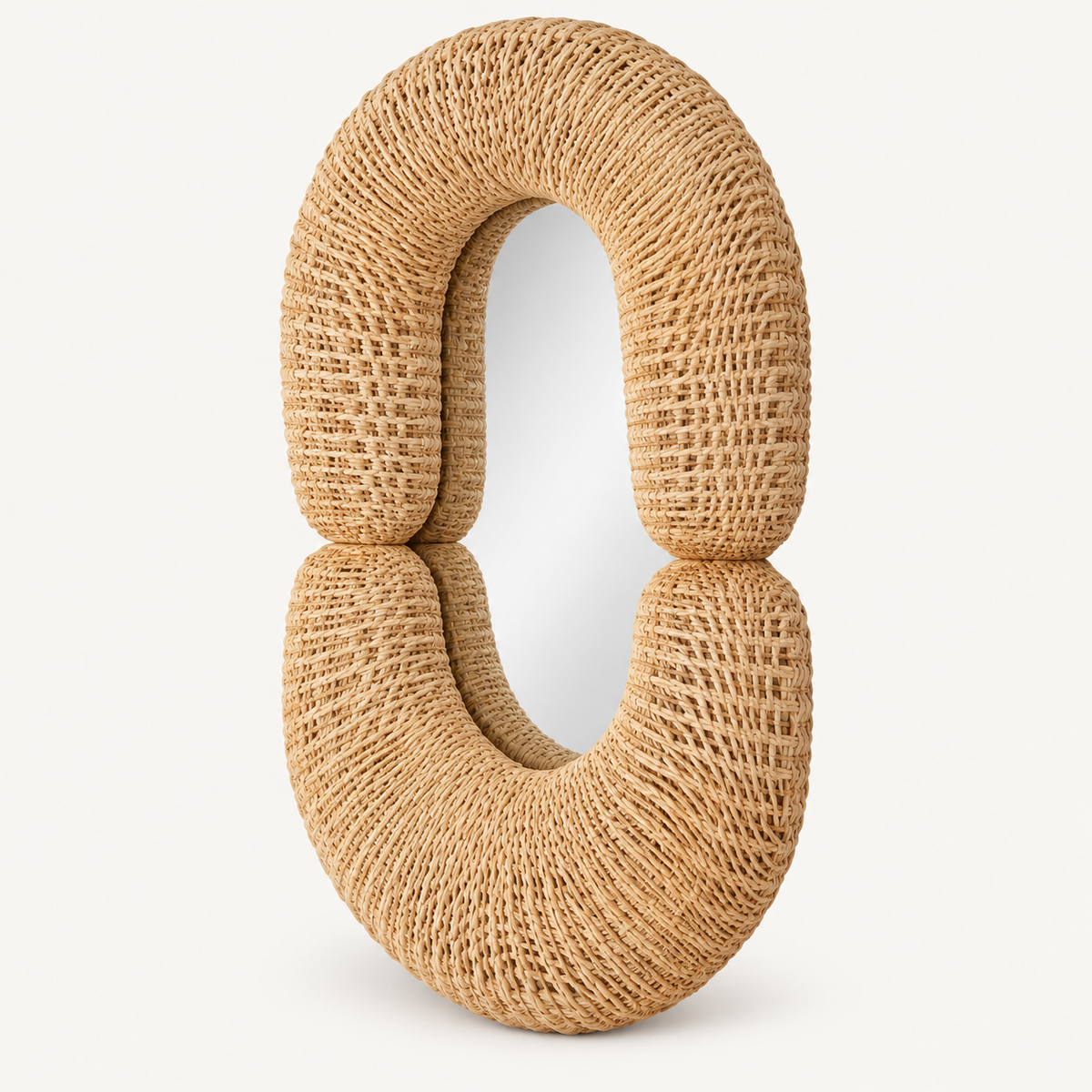 Double Loop Rattan Mirror, front view
