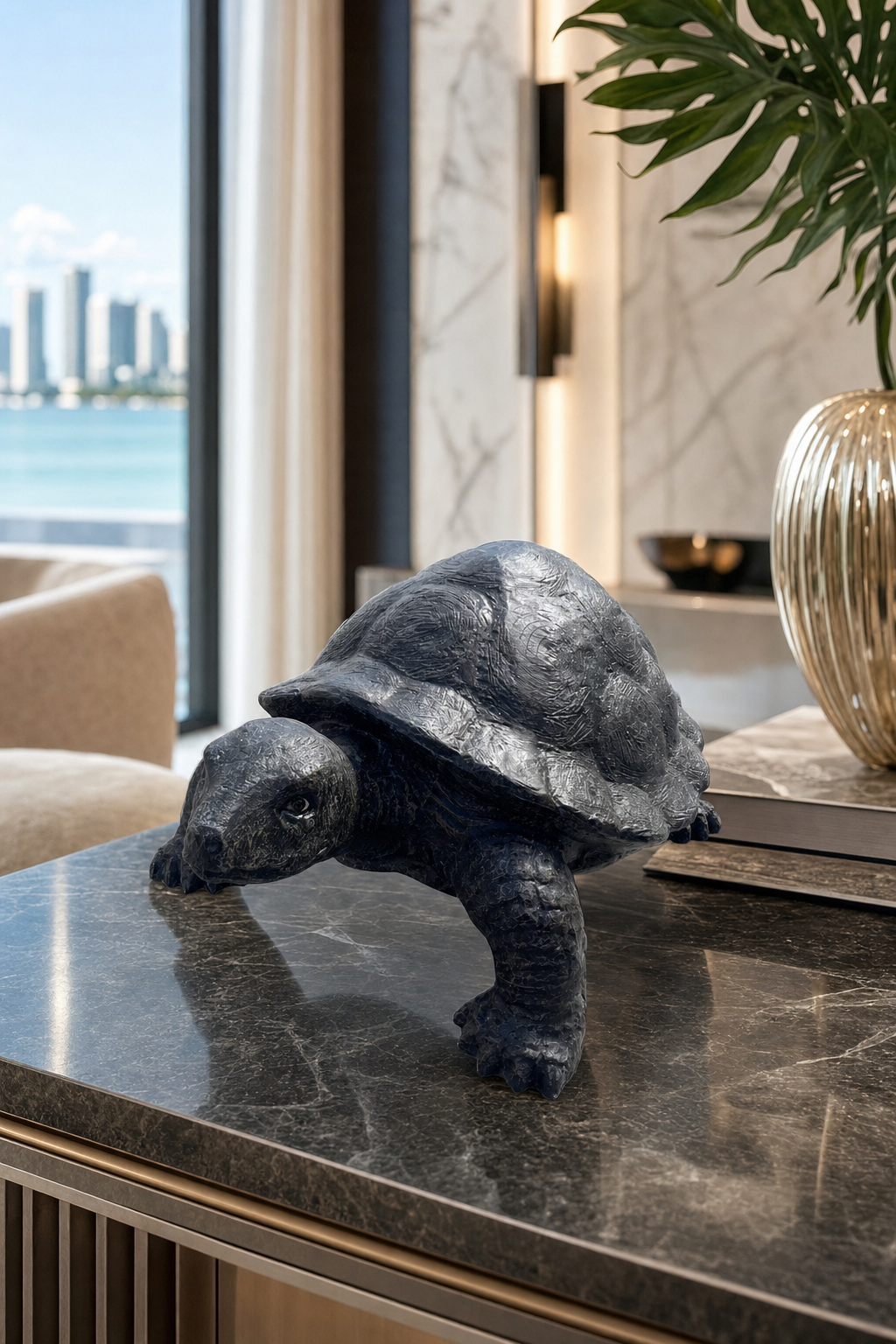 Driftbay Turtle Statue styled in an interior