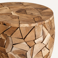 Detail of the drum teak mosaic stool