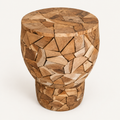Drum teak mosaic stool, elevated view