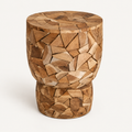 Drum teak mosaic stool, front view