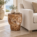 Drum teak mosaic stool in a coastal interior