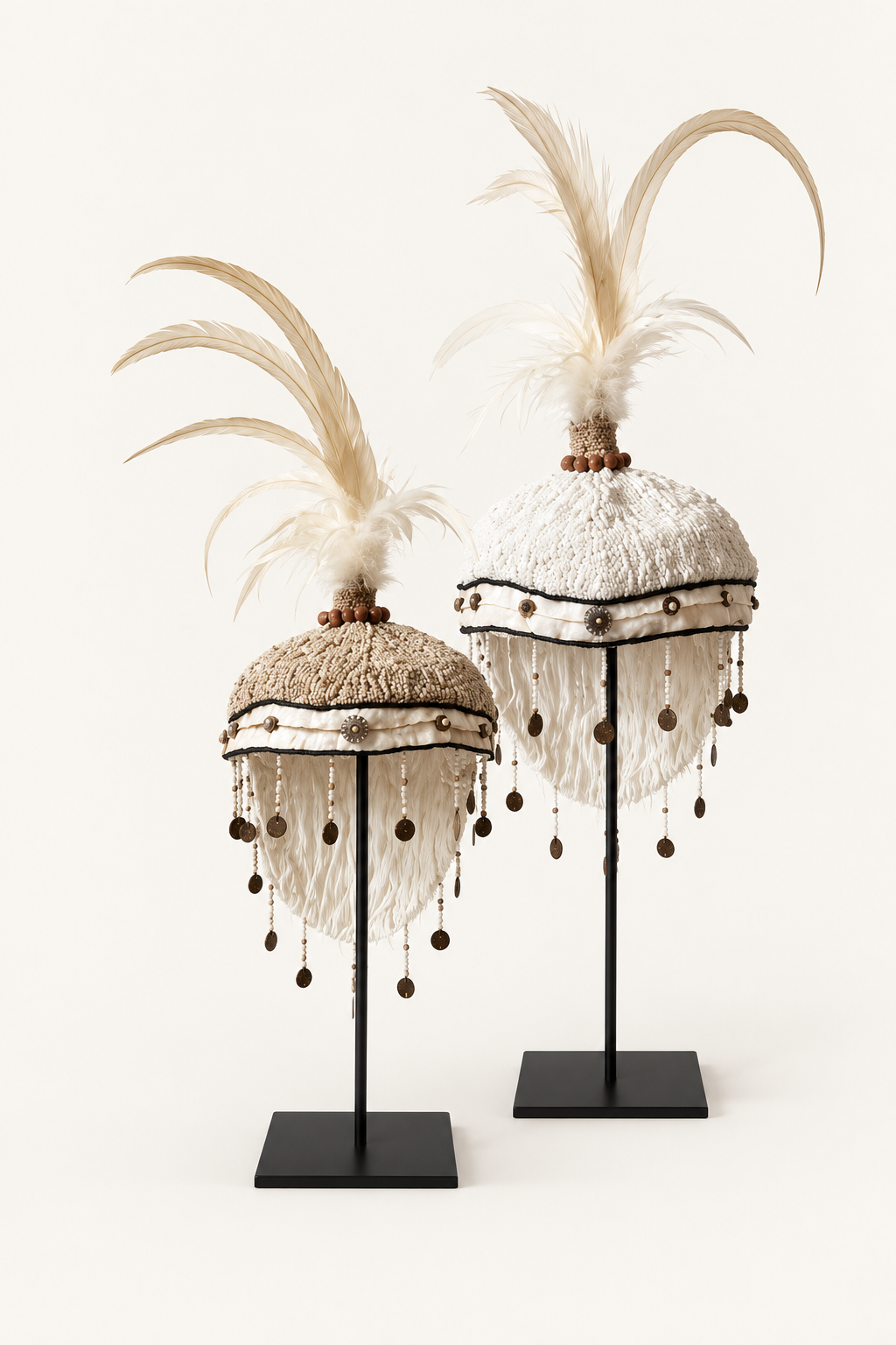 Feathered Shell Decor on Metal Stand in Medium and Large