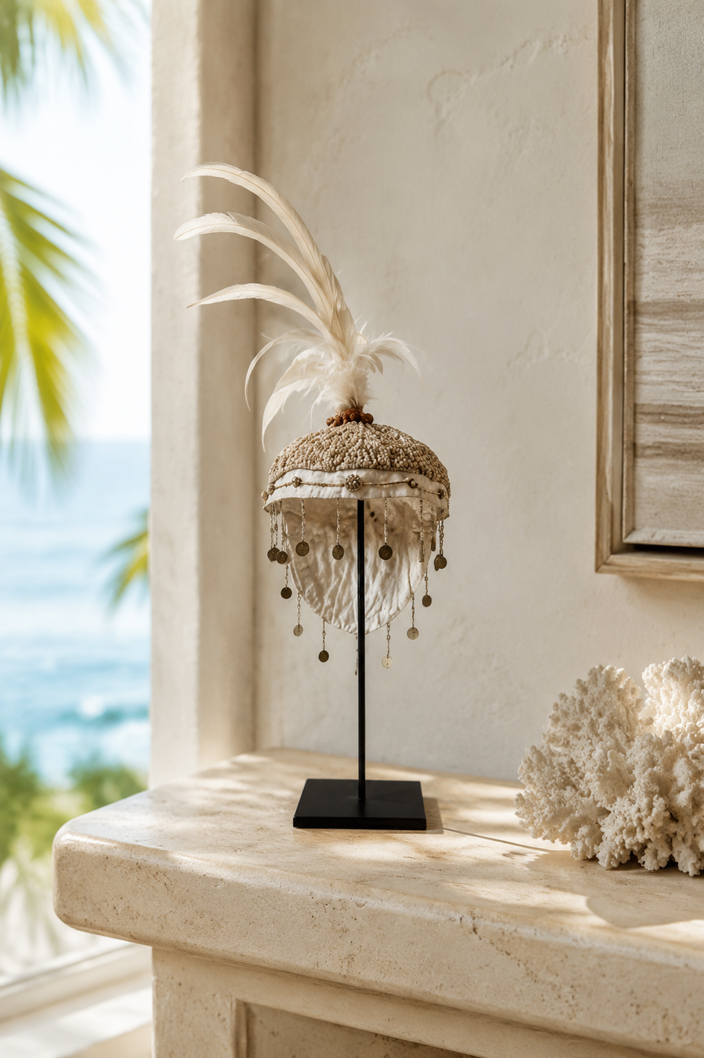 Feathered Shell Decor on Metal Stand lifestyle image