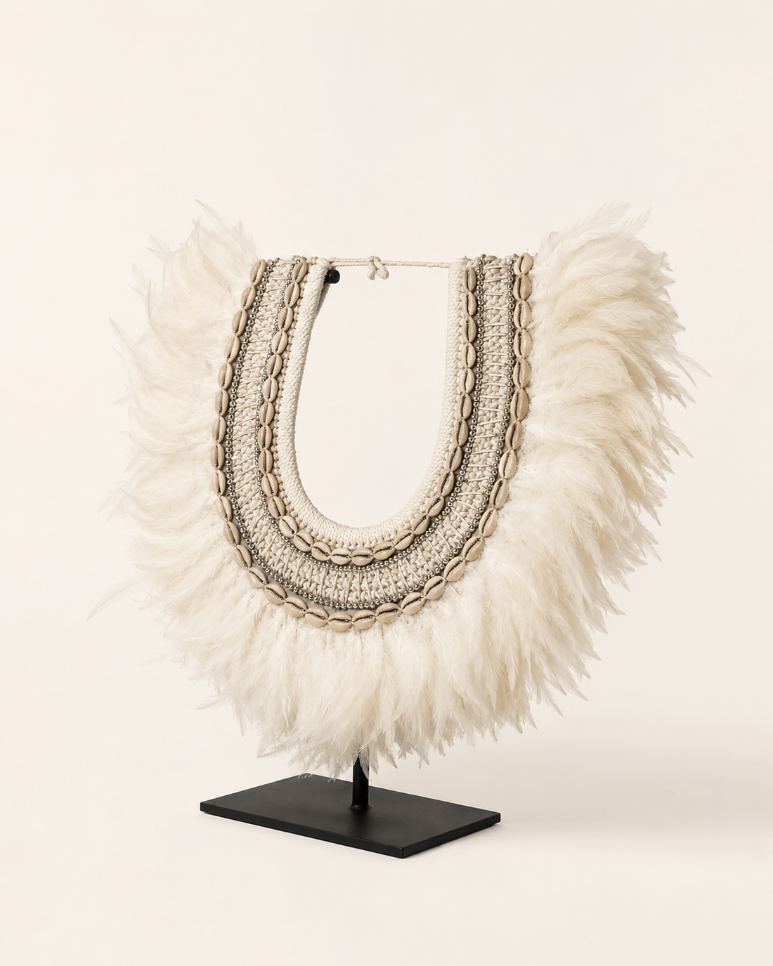 Feathered Shell decorative shell necklace — Feathered Shell Necklace on Metal Stand catalog view