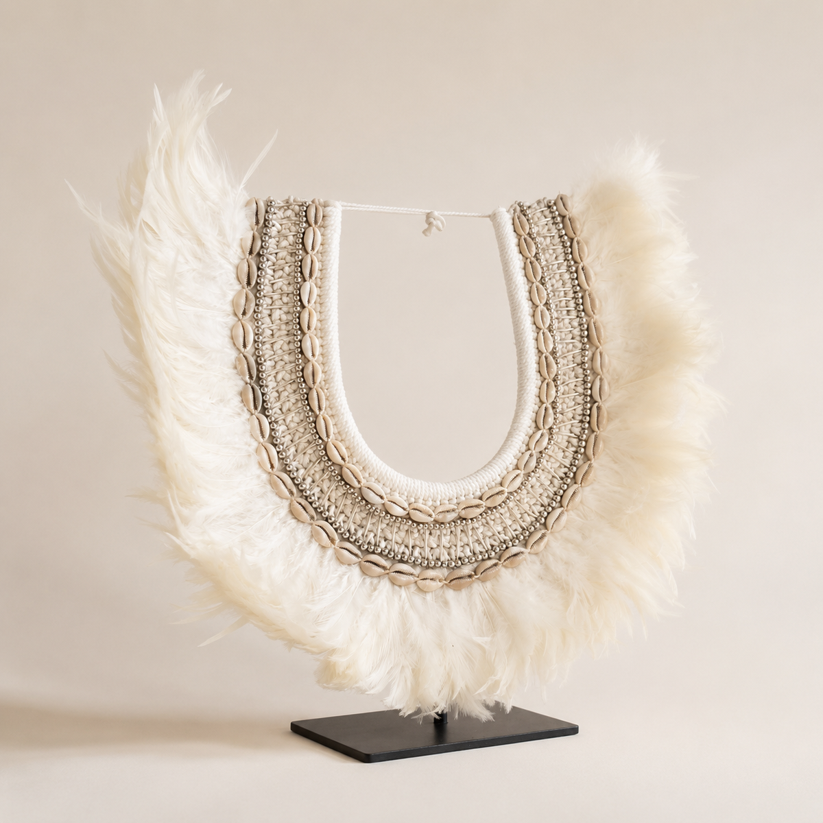 Feathered Shell decorative shell necklace — Feathered Shell Necklace on Metal Stand catalog view