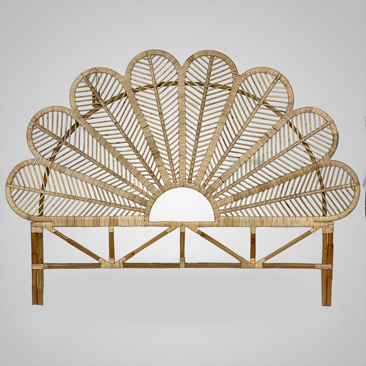 Florencia Bloom Rattan Headboard handcrafted fan-shaped rattan headboard by Cabana Miami