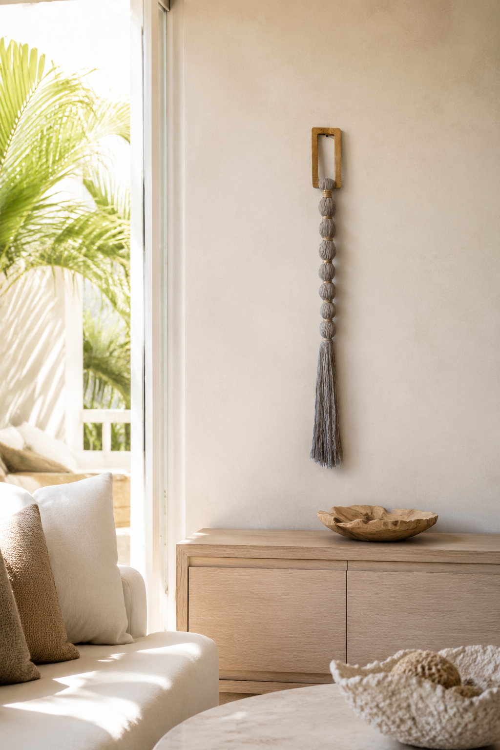 Beaded Cotton Wall Hanging in a coastal interior