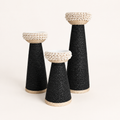 Black shell-trim candle holders in three sizes, catalog view