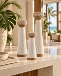 White shell-trim candle holders styled in a luxury Miami hotel lobby