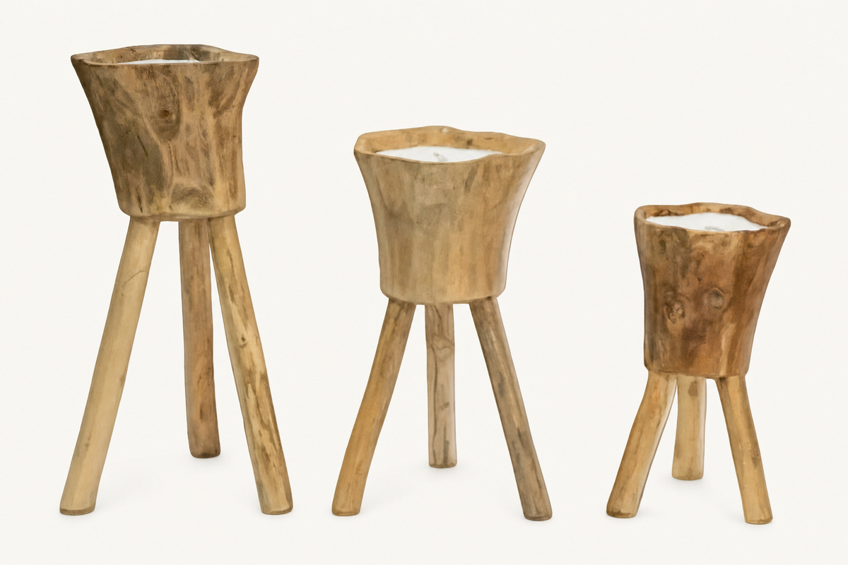 Handcrafted Teak Candle Holders, alternate view