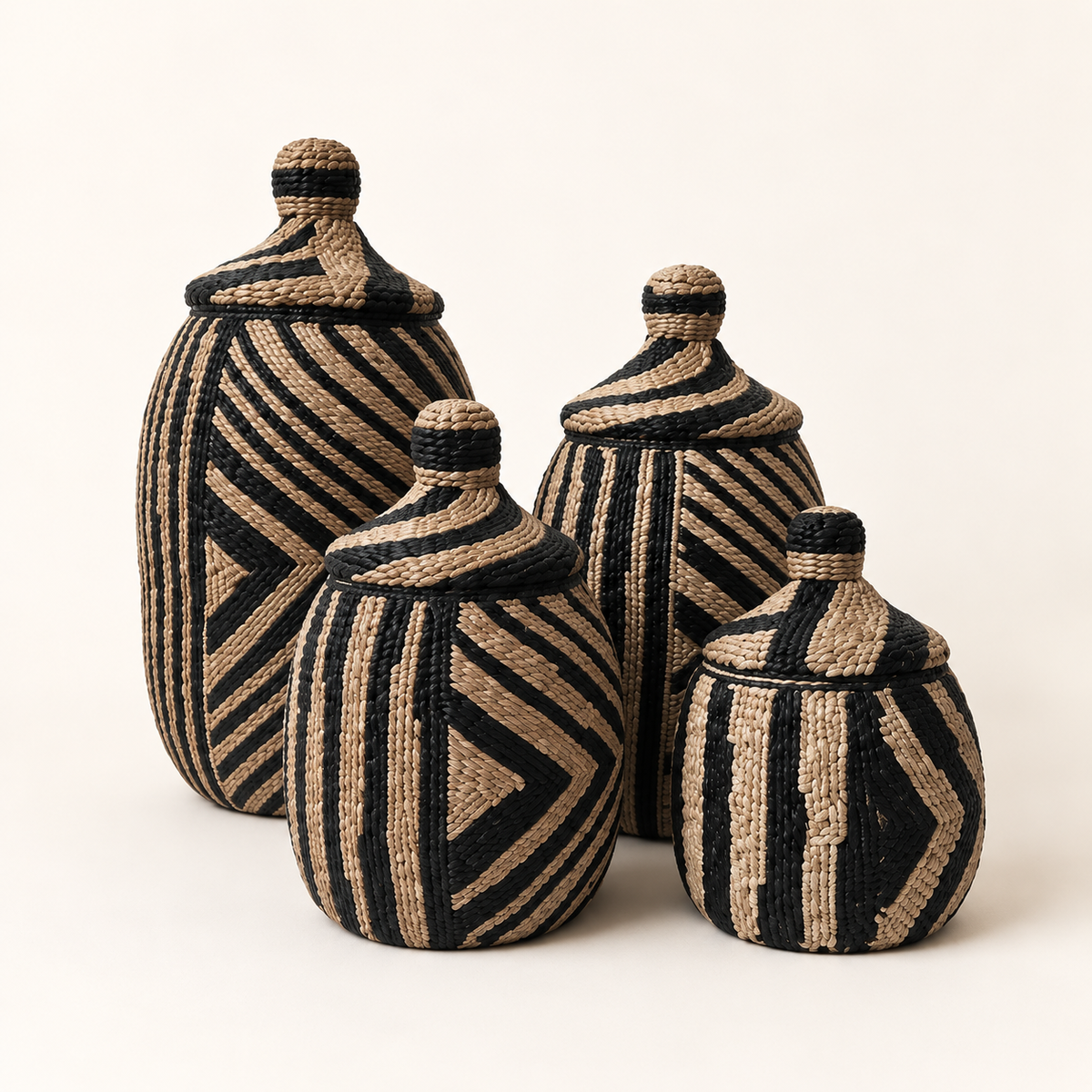 Black Pattern handwoven lidded vessel set of four — alternate catalog view