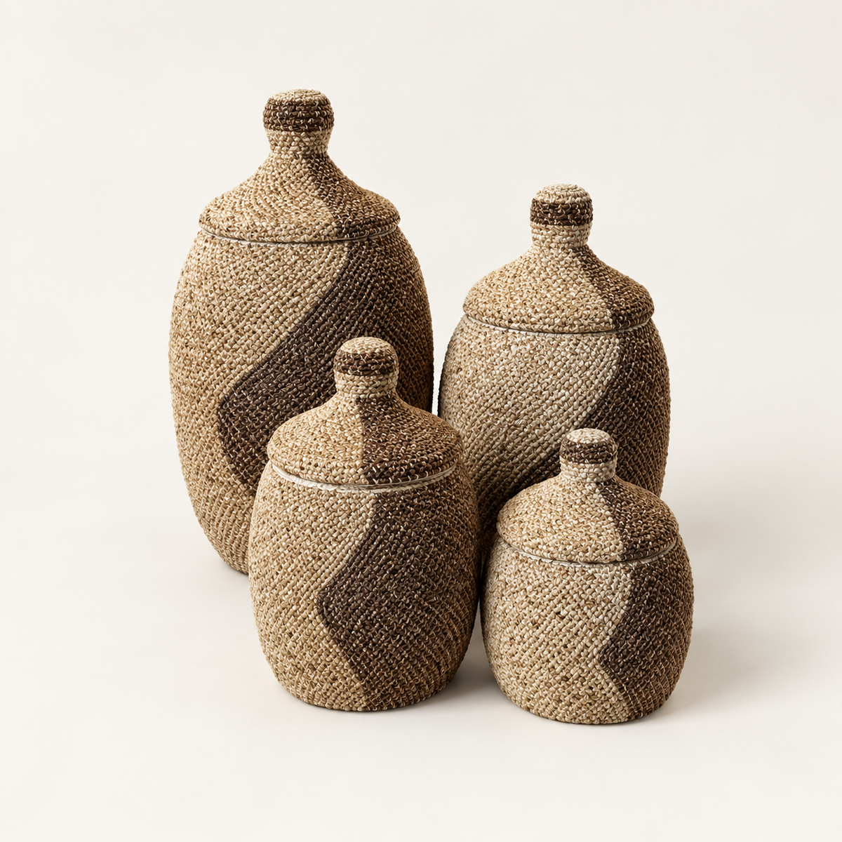 Natural handwoven lidded vessel set of four — alternate catalog view