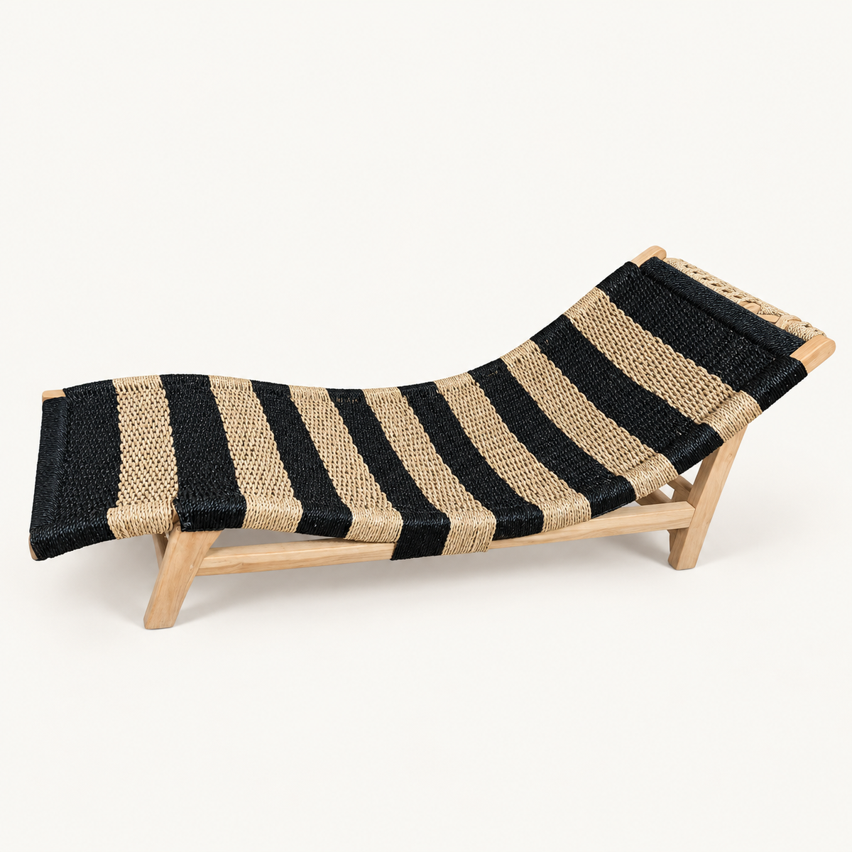 Ibiza teak sun lounger with natural and black striped rope